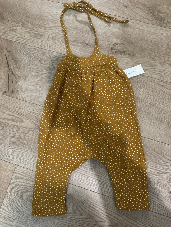 Rylee + Cru Other - Rylee + Cru Mustard Halter jumpsuit  with White Print NWT 0-3 month